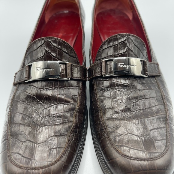 Salvatore Ferragamo Crocodile Embossed Leather Loafers Size 7.5 main image 0